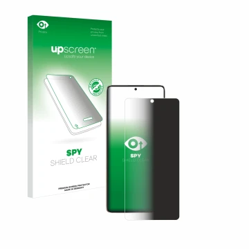 Face avant d’un emballage produit avec le logo de la marque upscreen. À côté, l’appareil Xiaomi Poco F6 est représenté avec la