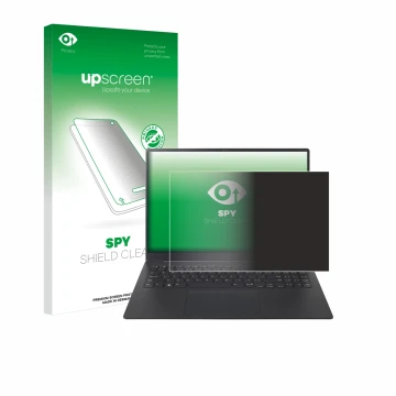 Face avant d’un emballage produit avec le logo de la marque upscreen. À côté, l’appareil LG gram Pro 16 2024 est représenté av