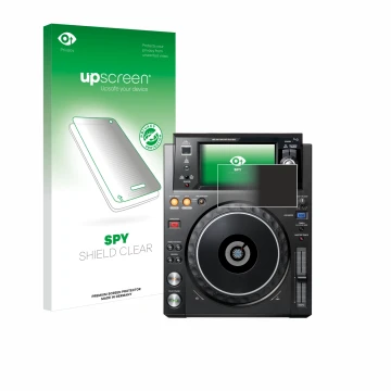 Face avant d’un emballage produit avec le logo de la marque upscreen. À côté, l’appareil Pioneer XDJ -1000MK2 est représenté a