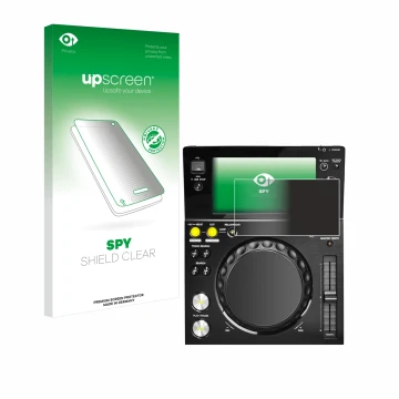 Face avant d’un emballage produit avec le logo de la marque upscreen. À côté, l’appareil Pioneer XDJ -700 est représenté avec 