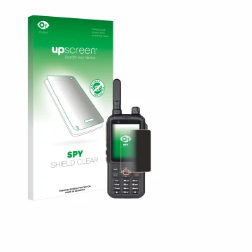 Face avant d’un emballage produit avec le logo de la marque upscreen. À côté, l’appareil Inrico T320 est représenté avec la pr
