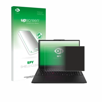 Face avant d’un emballage produit avec le logo de la marque upscreen. À côté, l’appareil Lenovo ThinkPad P16s Gen 3 est représ
