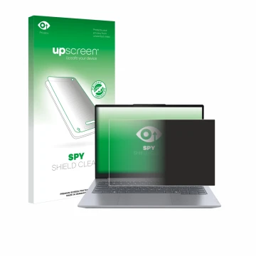 Face avant d’un emballage produit avec le logo de la marque upscreen. À côté, l’appareil Lenovo ThinkBook 14 Gen 7 est représe