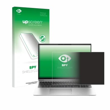 Face avant d’un emballage produit avec le logo de la marque upscreen. À côté, l’appareil HP EliteBook 860 G11 est représenté a