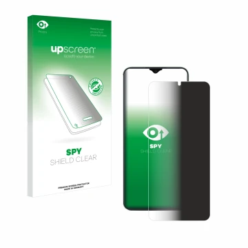 Face avant d’un emballage produit avec le logo de la marque upscreen. À côté, l’appareil Honor X6b est représenté avec la prot