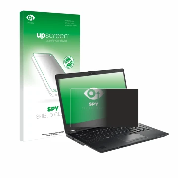 Face avant d’un emballage produit avec le logo de la marque upscreen. À côté, l’appareil Fujitsu Lifebook U7410 est représenté