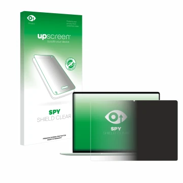 Face avant d’un emballage produit avec le logo de la marque upscreen. À côté, l’appareil Huawei MateBook 14 2024 est représent