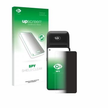 Face avant d’un emballage produit avec le logo de la marque upscreen. À côté, l’appareil Verifone T650c est représenté avec la