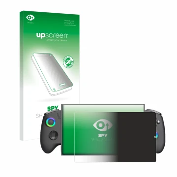 Face avant d’un emballage produit avec le logo de la marque upscreen. À côté, l’appareil OneXPlayer X1 Mini est représenté ave