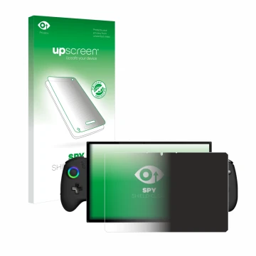 Face avant d’un emballage produit avec le logo de la marque upscreen. À côté, l’appareil OneXPlayer X1 est représenté avec la 