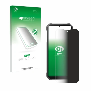 Face avant d’un emballage produit avec le logo de la marque upscreen. À côté, l’appareil Fossibot F105 est représenté avec la 