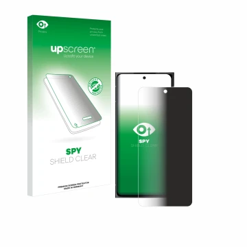 Face avant d’un emballage produit avec le logo de la marque upscreen. À côté, l’appareil HMD Skyline est représenté avec la pr