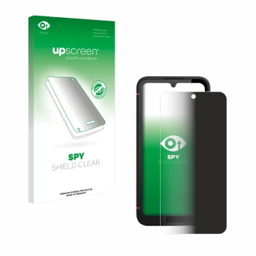 Face avant d’un emballage produit avec le logo de la marque upscreen. À côté, l’appareil Gigaset GX4 Pro est représenté avec l