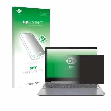 Face avant d’un emballage produit avec le logo de la marque upscreen. À côté, l’appareil Lenovo 15.6