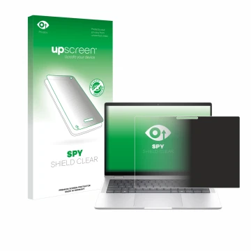 Face avant d’un emballage produit avec le logo de la marque upscreen. À côté, l’appareil HP EliteBook x360 1040 14 G11 2-in-1 