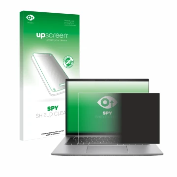 Face avant d’un emballage produit avec le logo de la marque upscreen. À côté, l’appareil HP Zbook Firefly 14 G11 est représent