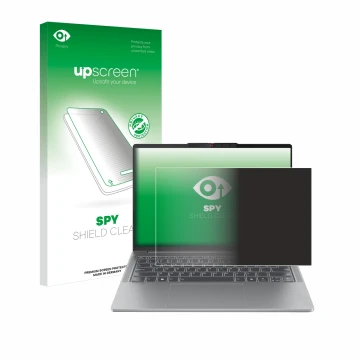 Face avant d’un emballage produit avec le logo de la marque upscreen. À côté, l’appareil Lenovo IdeaPad Pro 5 14AHP9 est repré