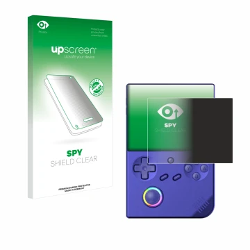 Face avant d’un emballage produit avec le logo de la marque upscreen. À côté, l’appareil Anbernic RG40XXV est représenté avec 