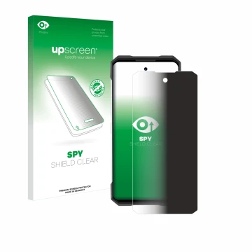 Face avant d’un emballage produit avec le logo de la marque upscreen. À côté, l’appareil Doogee S200 est représenté avec la pr