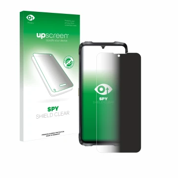Face avant d’un emballage produit avec le logo de la marque upscreen. À côté, l’appareil Cubot King Kong Power 3 est représent