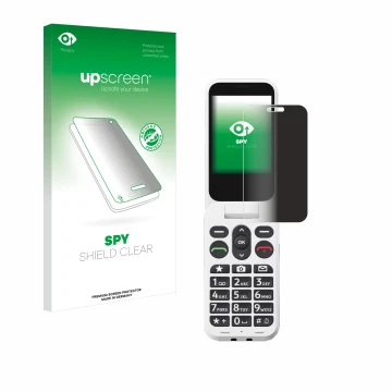 Face avant d’un emballage produit avec le logo de la marque upscreen. À côté, l’appareil Doro Leva L20 est représenté avec la 