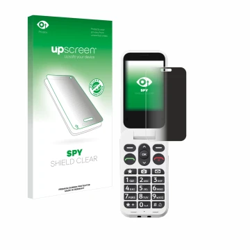 Face avant d’un emballage produit avec le logo de la marque upscreen. À côté, l’appareil Doro Leva L30 est représenté avec la 