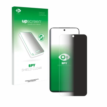 Face avant d’un emballage produit avec le logo de la marque upscreen. À côté, l’appareil Xiaomi 15 est représenté avec la prot