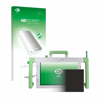 Face avant d’un emballage produit avec le logo de la marque upscreen. À côté, l’appareil Telemarie Tablet 10.1
