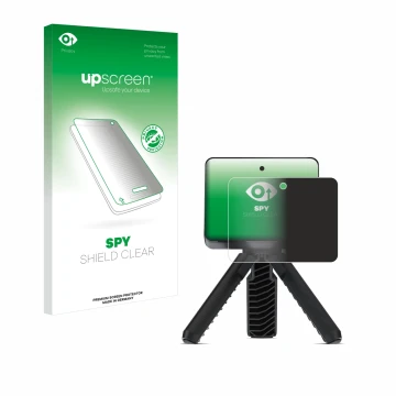 Face avant d’un emballage produit avec le logo de la marque upscreen. À côté, l’appareil Garmin Approach R10 est représenté av