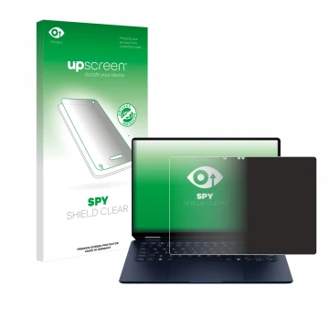 Face avant d’un emballage produit avec le logo de la marque upscreen. À côté, l’appareil HP OmniBook Ultra Flip 14-fh est repr