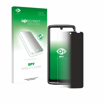 Face avant d’un emballage produit avec le logo de la marque upscreen. À côté, l’appareil Crosscall Stellar M6 est représenté a