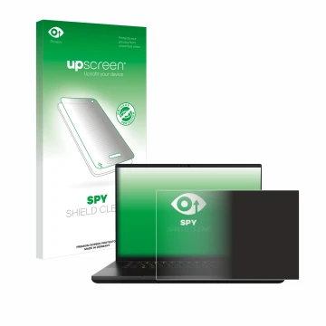 Face avant d’un emballage produit avec le logo de la marque upscreen. À côté, l’appareil Razer Blade 16 2024 est représenté av