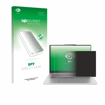 Face avant d’un emballage produit avec le logo de la marque upscreen. À côté, l’appareil Lenovo IdeaPad Slim 5 Gen 10 15