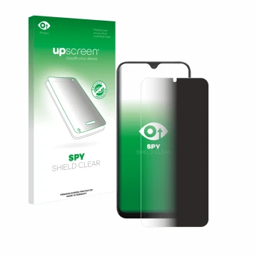 Face avant d’un emballage produit avec le logo de la marque upscreen. À côté, l’appareil Volla Phone 22 est représenté avec la