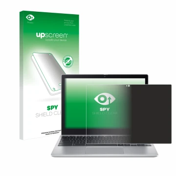 Face avant d’un emballage produit avec le logo de la marque upscreen. À côté, l’appareil Acer Chromebook Spin 312 est représen