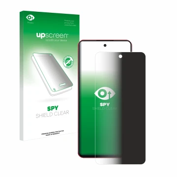 Face avant d’un emballage produit avec le logo de la marque upscreen. À côté, l’appareil realme 14x est représenté avec la pro