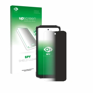 Face avant d’un emballage produit avec le logo de la marque upscreen. À côté, l’appareil Doogee Fire 6 Power est représenté av