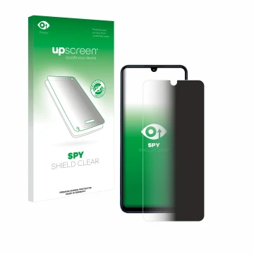 Face avant d’un emballage produit avec le logo de la marque upscreen. À côté, l’appareil Xiaomi Redmi 14C 5G est représenté av