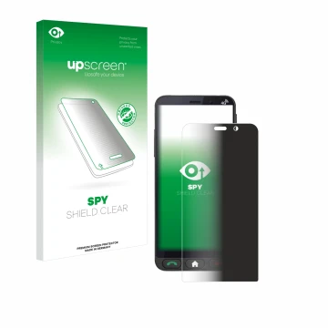 Face avant d’un emballage produit avec le logo de la marque upscreen. À côté, l’appareil Brondi Amico Vero 4G est représenté a