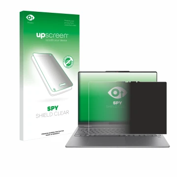 Face avant d’un emballage produit avec le logo de la marque upscreen. À côté, l’appareil Lenovo Yoga 7 2-in-1 Gen 10 16