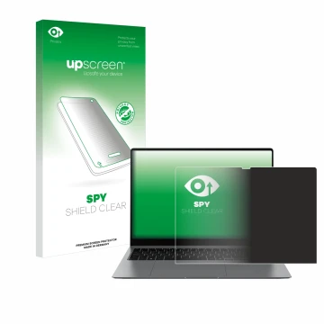 Face avant d’un emballage produit avec le logo de la marque upscreen. À côté, l’appareil Samsung Galaxy Book5 Pro 16