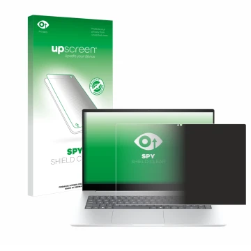 Face avant d’un emballage produit avec le logo de la marque upscreen. À côté, l’appareil HP Envy 17-da0777ng est représenté av