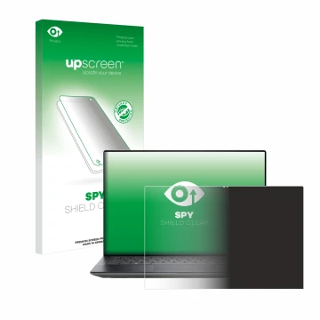Face avant d’un emballage produit avec le logo de la marque upscreen. À côté, l’appareil Dell Precision 5490 Workstation est r