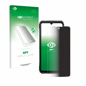 Face avant d’un emballage produit avec le logo de la marque upscreen. À côté, l’appareil Doogee S119 est représenté avec la pr