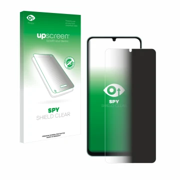 Face avant d’un emballage produit avec le logo de la marque upscreen. À côté, l’appareil Samsung Galaxy A06 5G est représenté 