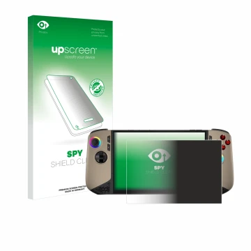 Face avant d’un emballage produit avec le logo de la marque upscreen. À côté, l’appareil MSI Claw 8 AI+ est représenté avec la