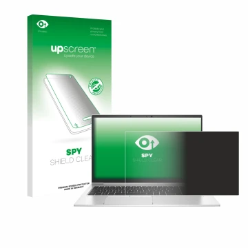 Face avant d’un emballage produit avec le logo de la marque upscreen. À côté, l’appareil HP EliteBook 855 G8 est représenté av