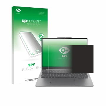 Face avant d’un emballage produit avec le logo de la marque upscreen. À côté, l’appareil Lenovo IdeaPad Pro 5 Gen 10 14