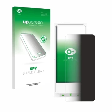 Face avant d’un emballage produit avec le logo de la marque upscreen. À côté, l’appareil Clover Flex est représenté avec la pr