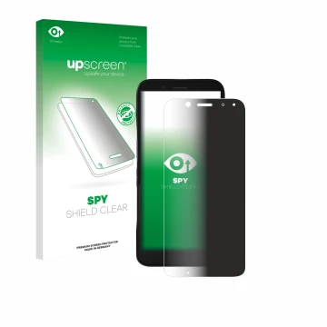 Face avant d’un emballage produit avec le logo de la marque upscreen. À côté, l’appareil Datalogic Memor 12 est représenté ave